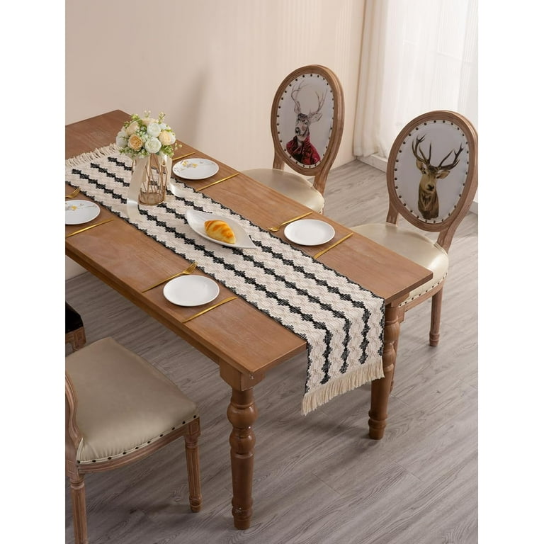 Boho Farmhouse Table Runner - 90 Inches Long Braided Stripe Boho Farmhouse Table Runner - 90 Inches Long Braided Stripe