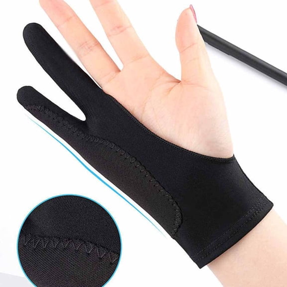 2 Finger Artist Drawing Gloves Anti Sweat Anti Smudge Touch Screen Black Spandex