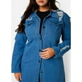 thumbnail image 4 of Rebdolls Women's Plus Distressed Midi Length Denim Jacket - Blue - Small, 4 of 5