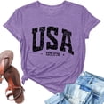 thumbnail image 4 of MIXUE Boho Tops For Women Summer Letter Print Round Neck Short Sleeve Soft Trendy Casual Pullover Shirts For Women T Shirts Sportswear,Purple,XXL, 4 of 5