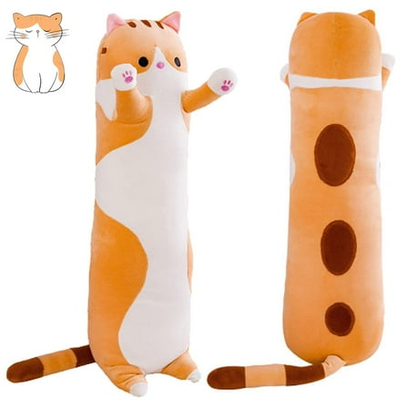 Cartoon Cat Soft Plush Long Throw Pillow Lifelike Animal Pillows Plush Toy (Yellow, 90cm/35.4Inch)