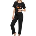 thumbnail image 5 of EchfiProm Womens Cute Christmas Pajamas 3 Piece Set Loungewear Comfy Short Sleeve Long Pants Black Pjs Set for Women Festive, 5 of 8