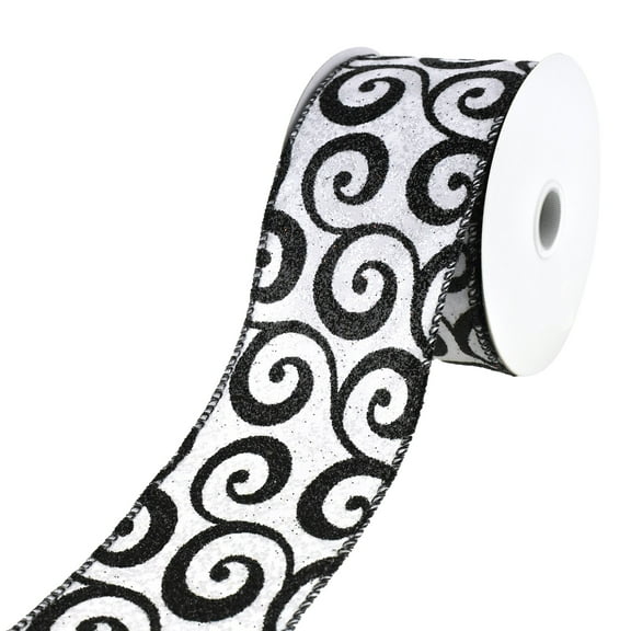 Halloween Glitter Swirls Wired Ribbon, 2-1/2-Inch, 10-Yard - White