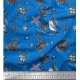 thumbnail image 1 of Soimoi Blue Velvet Fabric Floral,& American Robin Bird Decor Fabric Printed BTY 58 Inch Wide, 1 of 1