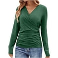 thumbnail image 1 of FAIWAD Womens Slim Deep V Neck Cross Wrap Top Long Sleeve Solid Color Pullover Tunic Top, 1 of 7