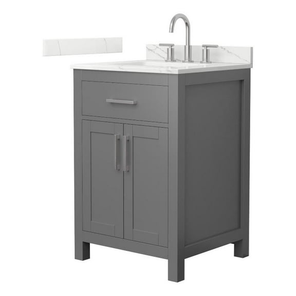 Beckett 24" Dark Gray Single Vanity & Giotto Quartz Top (3-Hole) & Nickel Trim