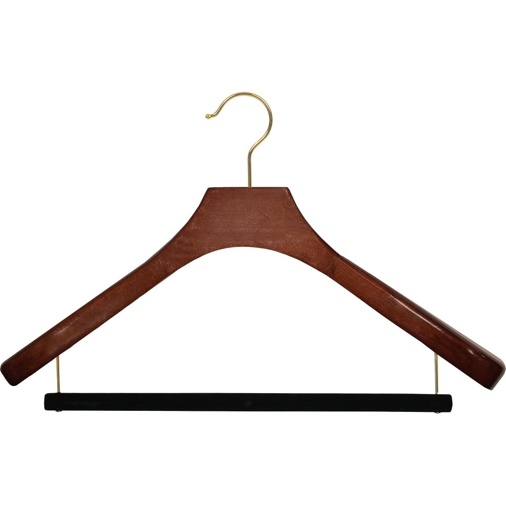 Box of 25 17 Inch Hangers w/Walnut Finish & Brass Swivel Hook & Notches for Shirt Dress or Pants The Great American Hanger Company Curved Wood Suit Hanger w/Locking Bar 