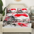 thumbnail image 3 of Mount Fuji Bedding Set Japanese Style Red Sun Bed Sheets Ukiyo-E Theme Fitted Sheet Mountain Cherry Blossom Ink Painting Sheets 3 Pieces with 2 Pillow Cases, Queen Size Black White Red, 3 of 5
