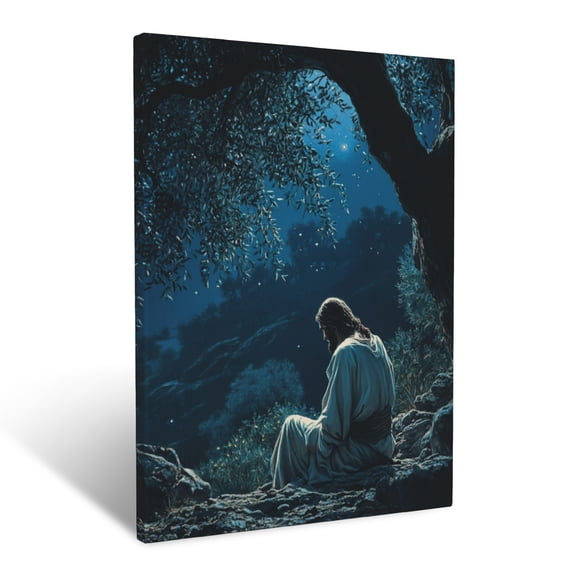 CozyNet Jesus Christ Praying Under The Olive Trees In Gethsemane At Night Wall Art Prints With Frame Canvas Perfect for Living Room & Bedroom, Ready to Hang, Wall Decor 12"x16"