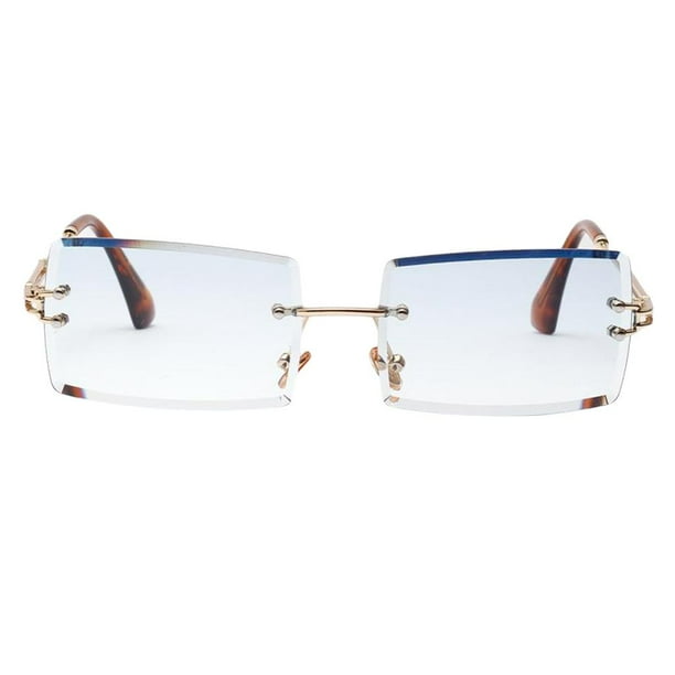 Gafas de sol de corte rectangular para mujer Gafas clásicas sin marco de metal con lentes teñidas en azul Yuyangstore Gafas de sol rectangulares para mujer