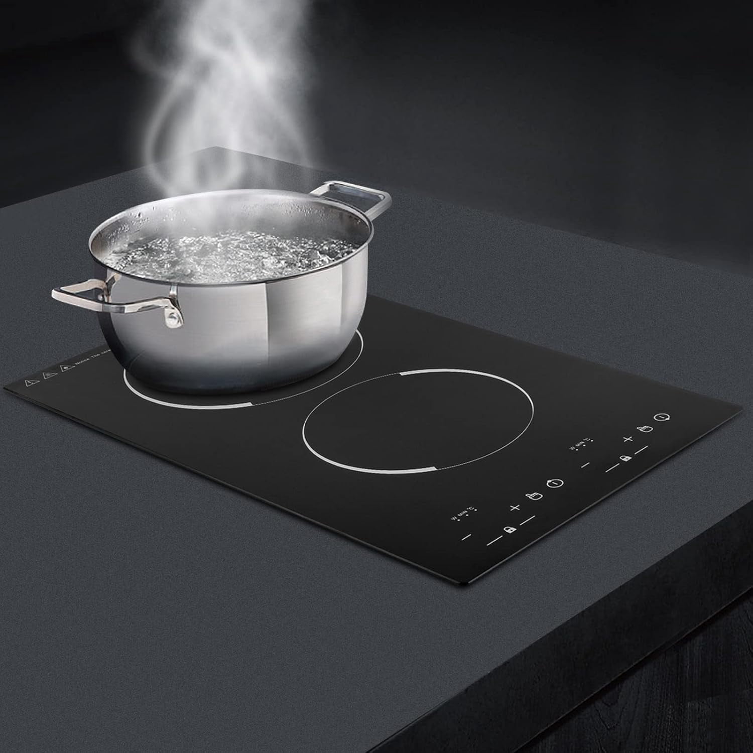 Electric Cooktop 2 Burner Portable Induction Cooker with Burner Independent Control Ultrathin Body 9 gears Temperature 1200W+1100W-Multiple Power Levels 110V-120V (for Pot 10.24in)
