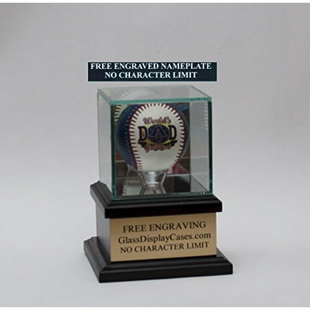 - Baseball Personalized Real Glass Display Case with Black Hardwood Platform Base & Free Engraving