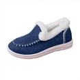 thumbnail image 3 of Womens Winter Flat Fluffy Snow Ankle Boots,Warm Faux Fur Lining Anti-Slip Slip on Loafer Casual Outdoor Plush Loafers Booties (Dark Blue,36), 3 of 7
