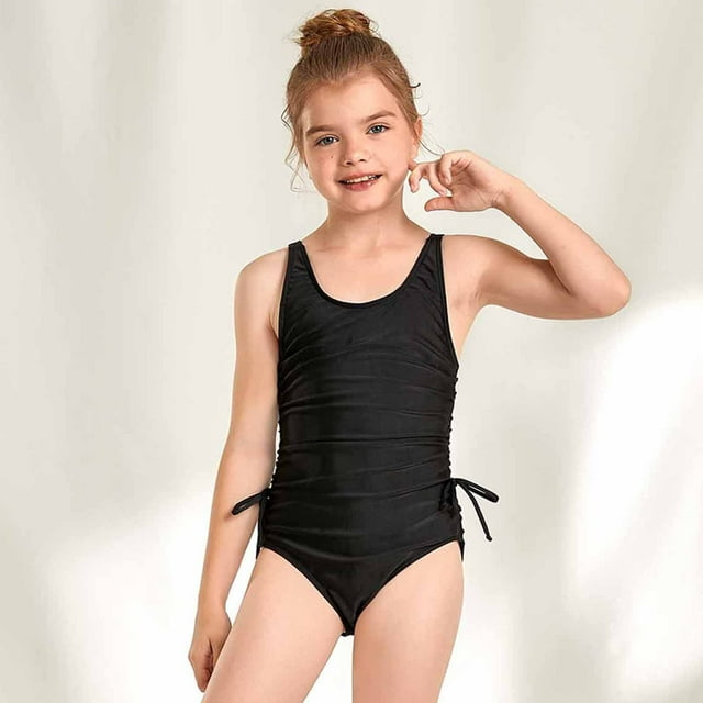 Xdegoge One Piece Swimsuit for Girls Ruched Tummy Control Bathing Suit Side Drawstring Adjustable Swimwear Scoop Neck Soft Breathable Quick Dry Monokini Summer Beach Vacation Poolwear