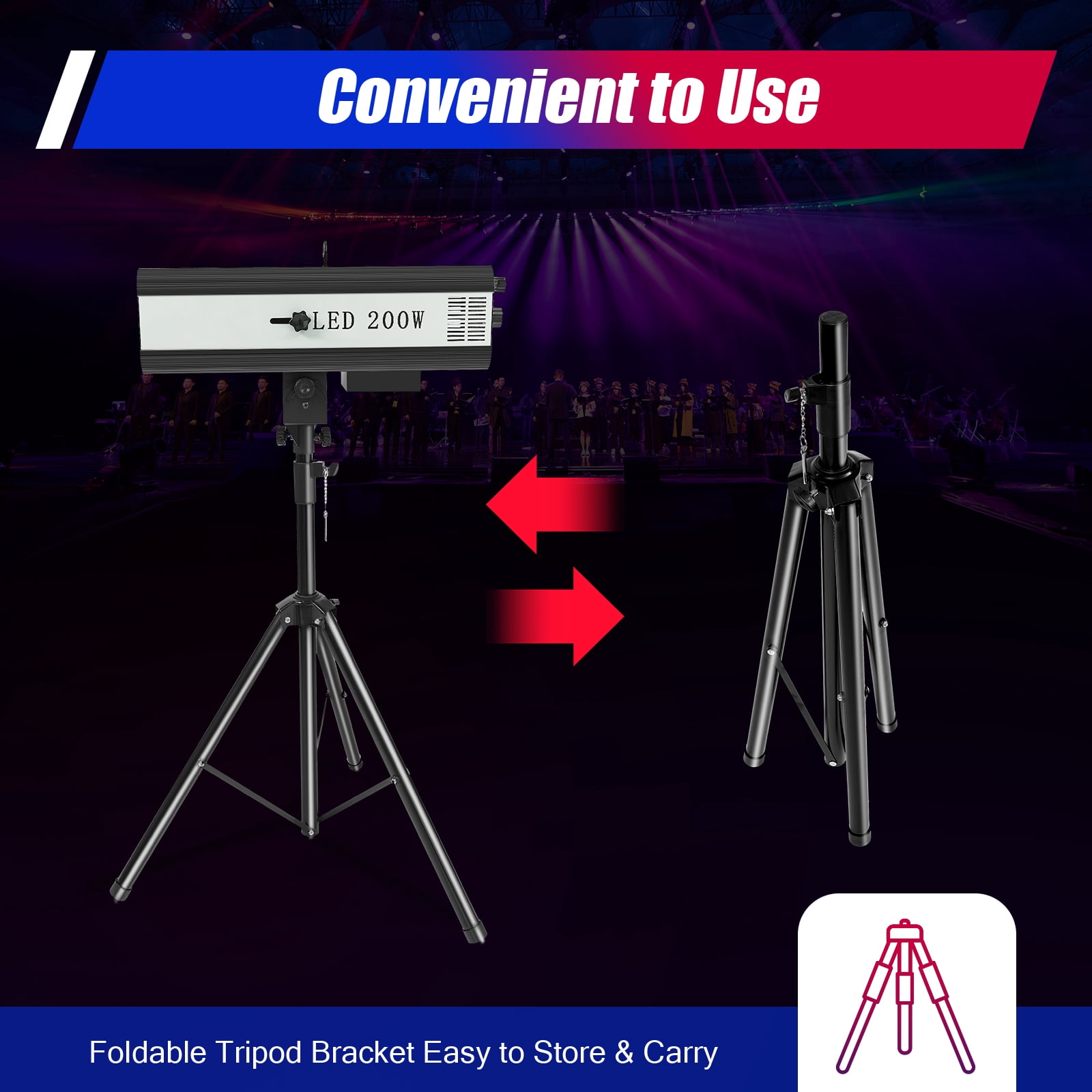 200W LED Follow Spot Light Manual Control Spotlight Stage Light Adjustable for large stages, theaters