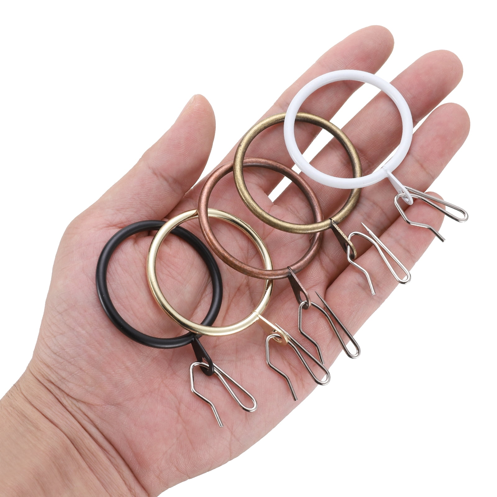 Unique Bargains 60Pcs Durable Curtain Hook Rings with Secure Pin-on Hooks Black 1.5"