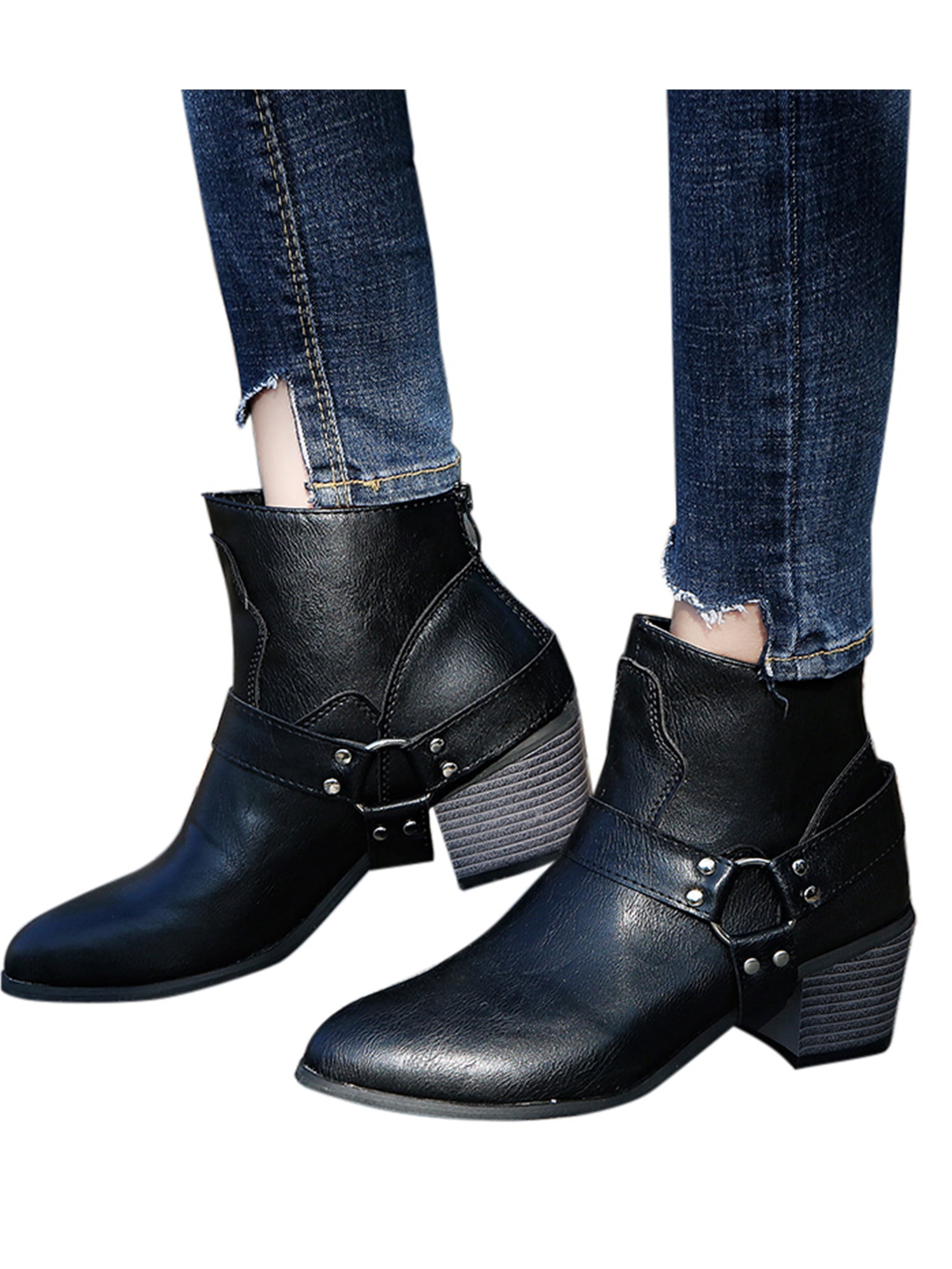 block heel pointed ankle boots