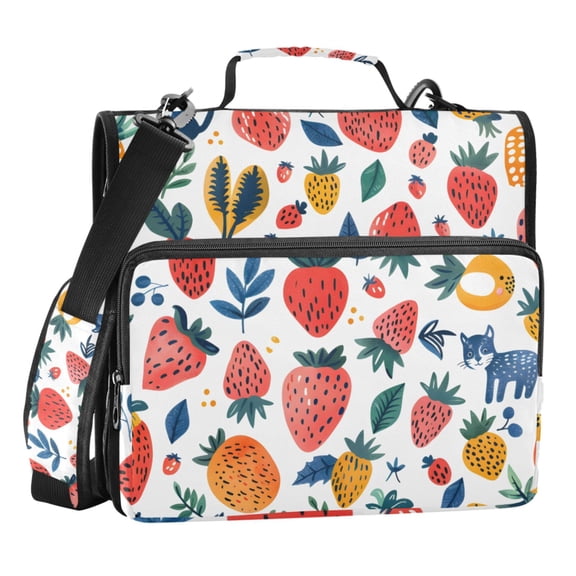 ALAZA Zipper Binder Strawberry and Leaf 3 Ring Trapper Keeper File Folder Organizer Bag