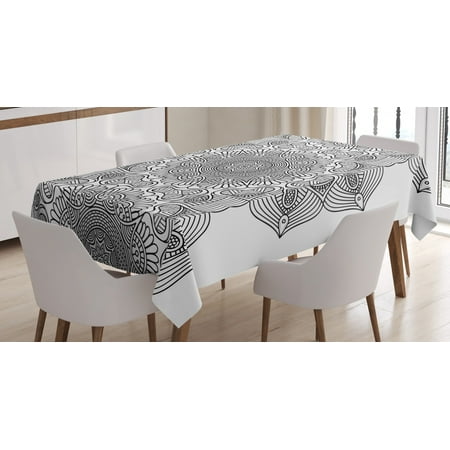 

Ambesonne Eastern Tablecloth Rectangular Table Cover Folk Pattern Moroccan 52 x70 Grey White