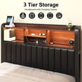 thumbnail image 4 of Full Size Bed Frame with Storage Headboard and LED Lights, Metal Platform Bed with Charging Station, Heavy Duty Metal Frame Support, PU Leather, Black, 4 of 9