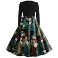 thumbnail image 5 of Christmas Dresses for Women Women's Fashion Round Casual Slim Fit Christmas Print Large Swing Long Sleeve Dress for Holiday Party,Army Green,L, 5 of 5