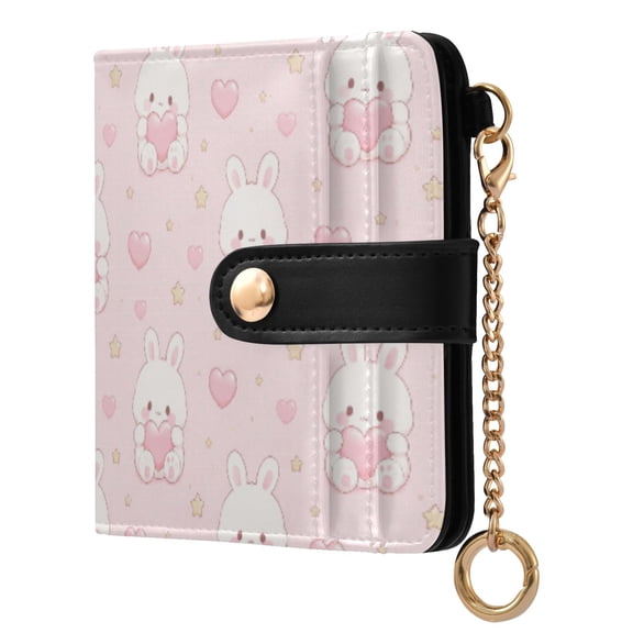 Womens Wallet PU Leather Bifold Small Purse with RFID Blocking Credit Card Holder Rabbit and Heart Patterns