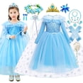 thumbnail image 2 of Vestido de princesa Elsa de Frozen para niños, ropa de manga larga, Cosplay de bola, capa de lentejuelas, malla Floral, regalo de Disney 2-10T Fivean unisex, 2 of 2