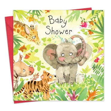 Twizler Baby Shower Card Elephant & Animals - Mom To Be Greeting Card - New Baby Boy or Girl