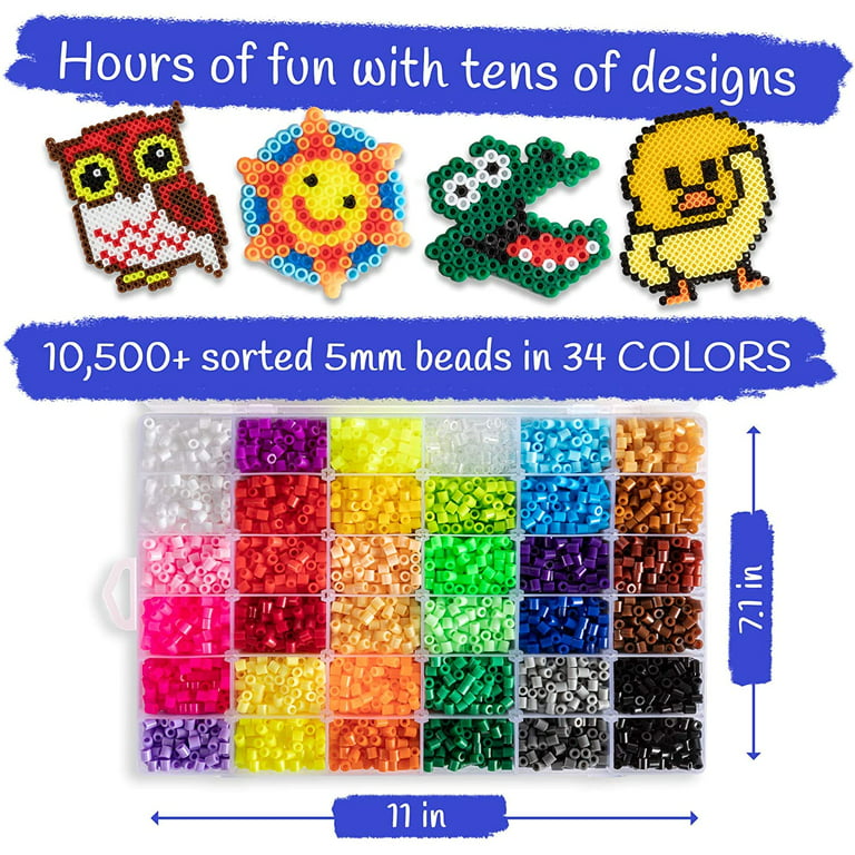  10,500pcs Fuse Beads Craft Kit - Perler Beads Compatible Kit,  34 Colors, 6 Pegboards, 34+ Patterns, Tweezers, Plus Tools, Keychains,  Accessories & More with Free Carrying Case by CraftyCreations : Tools &  Home Improvement