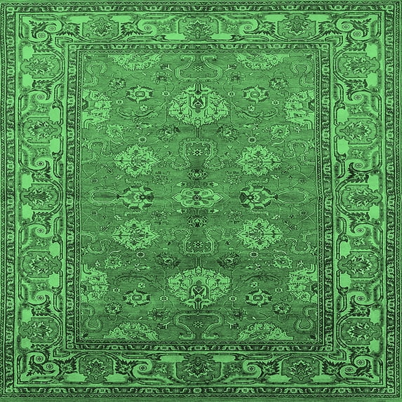 Ahgly Company Indoor Square Oriental Emerald Green Industrial Area Rugs, 7' Square