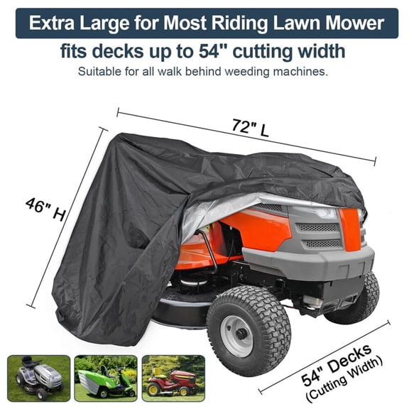 WIKCOVER 420D Riding Lawn Tractor Cover Waterproof UV Protection for John Deere, Cub Cadet, Husqvarna 72" L X 46" W X 54" H,