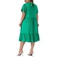 thumbnail image 3 of Agnes Orinda Women's Plus Size Crew Neck Tie Back Petal Short Sleeves Ruffle Hem A-Line Swing Midi Dresses 1X Green, 3 of 6