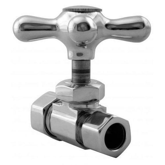 WestBrass D1101X Powdercoated Flat Black Straight Stop - 5/8 in. OD x 1/2 in. OD Comp. - Cross Handl