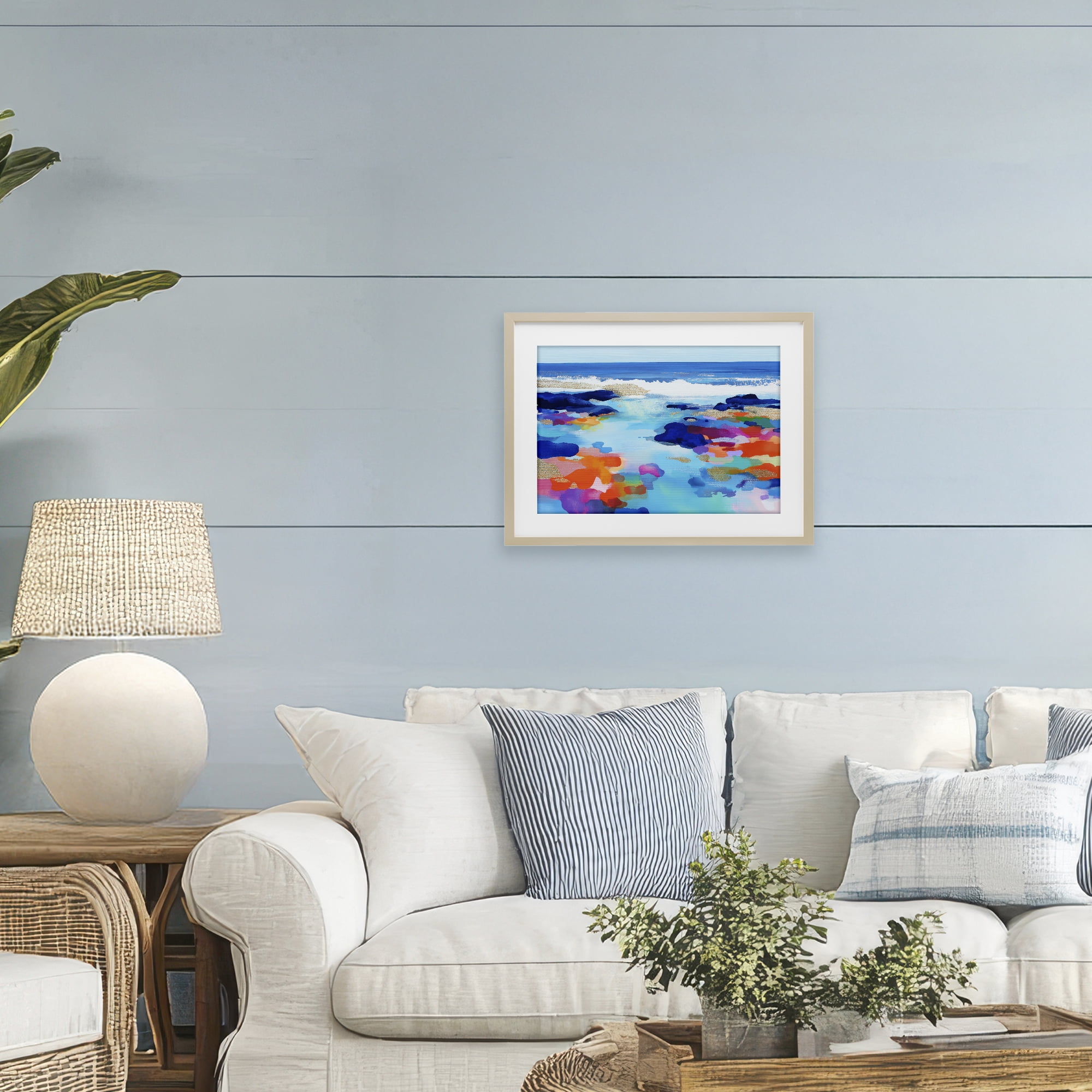 Stupell Industries Coastal Pools Overlay Abstraction Birch Framed Print Under Glass, design by Chromatic Storm Studio