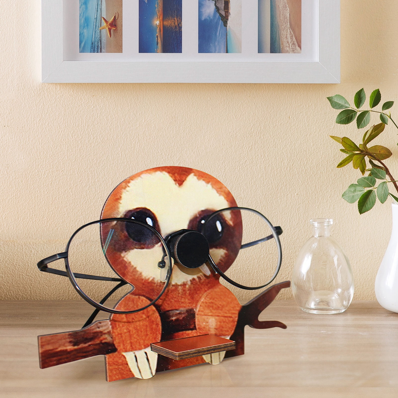 Wood Carving Dog Glasses Holder - Animal Shaped Eyeglasses Stand For Desk, Sunglasses Display