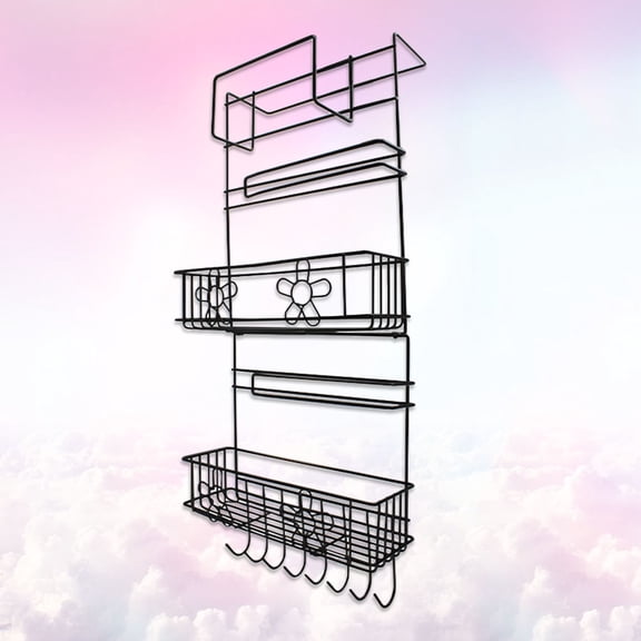 COSMOBETTY Hanging Spice Rack Side of Fridge Iron Storage Black 1Pcs