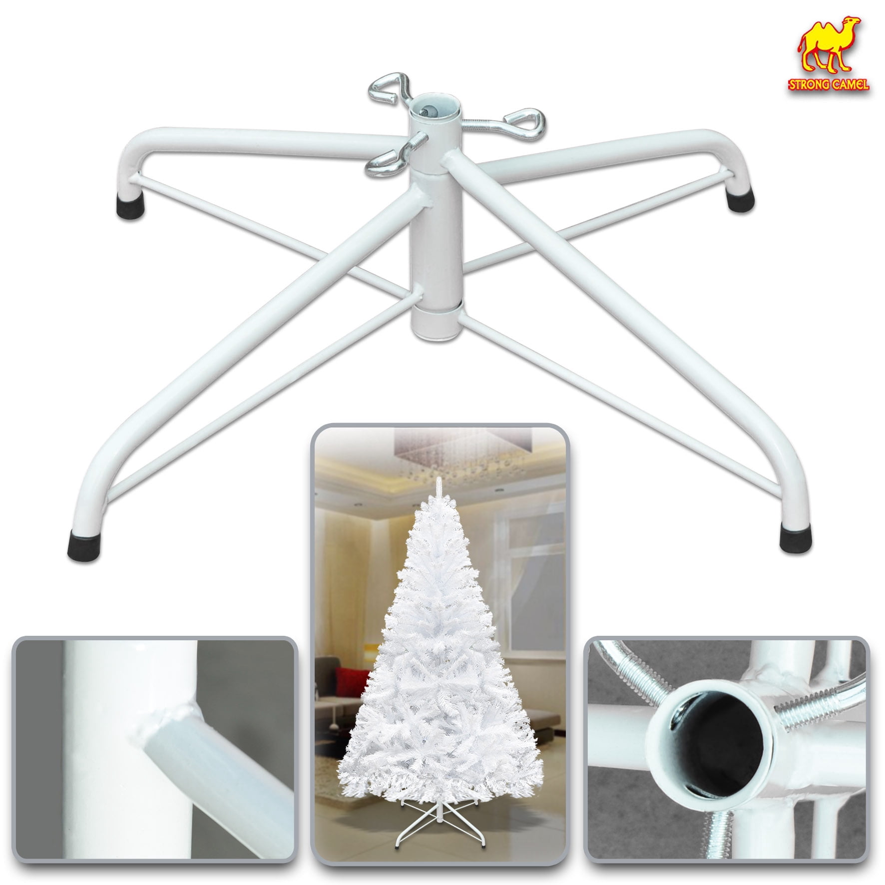 Sunny Steel Base Metal Stand for 5/6/7/7.5ft Christmas Tree Xmas Decor (White, for 6ft Tree)