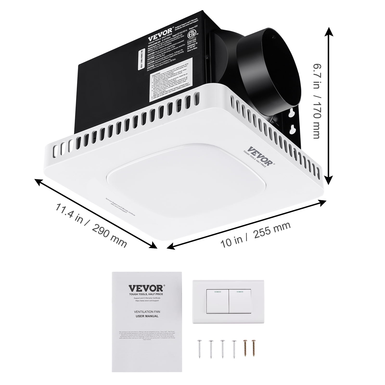 VEVOR Bathroom Exhaust Fan, 80 CFM High-Efficiency Ventilation, 1.5sones Low Noise Operation All-Copper Motor, Energy-Saving Bathroom Ceiling Fan, No Need For Attic Access, For Various Ceilings