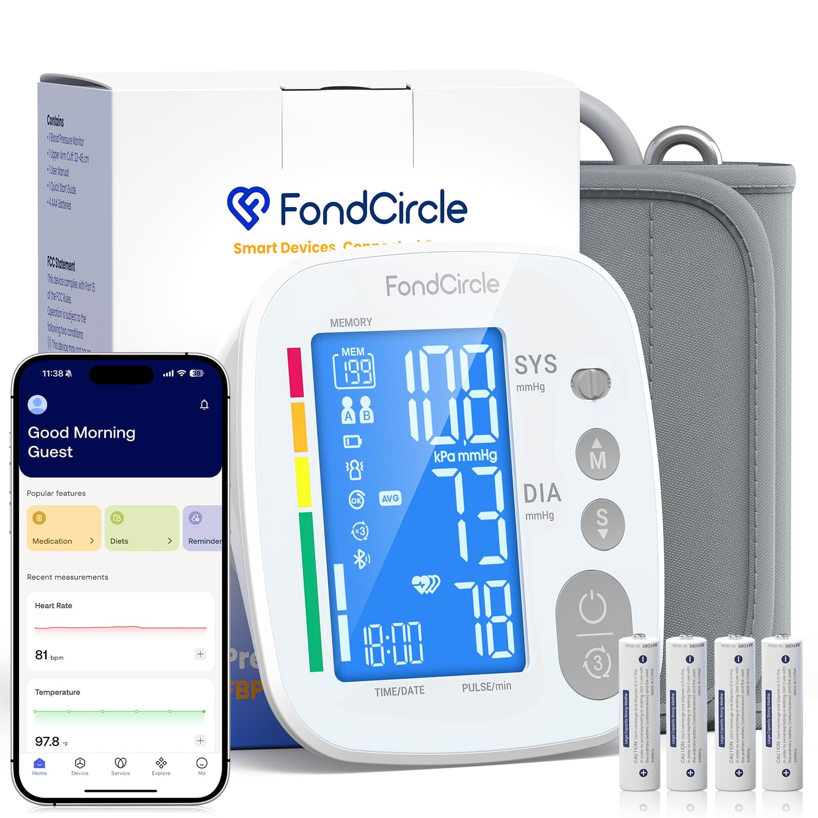 FondCircle Automatic Digital Upper Arm Blood Pressure Monitor for Home Use