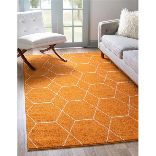 Unique Loom 3146689 8 x 11 ft. Geometric Trellis Frieze Rectangular Rug, Orange
