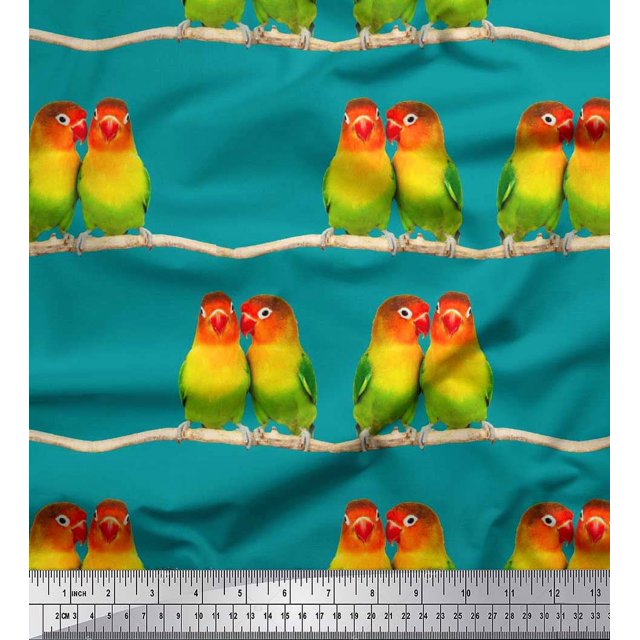 Soimoi Rayon Crepe Fabric Branch & Colorful Parrot Bird Fabric Prints by Yard 46 Inch Wide