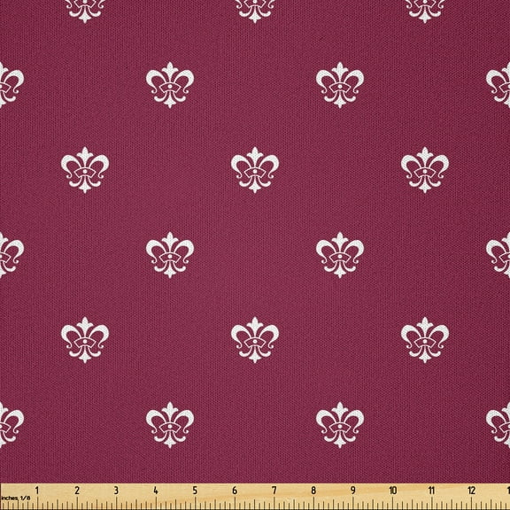 Ambesonne Fleur De Lis Fabric by the Yard Microfiber, Noble Medieval Pattern, 3 Yards, Dark Magenta White