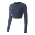 thumbnail image 3 of Made by Olivia Women's Solid Long Sleeve Round Neck Crop T Shirt Top, 3 of 7