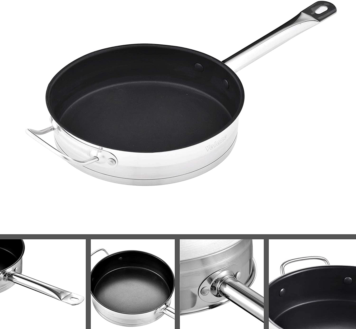 pan with Glass lid Casserole Velaze Cookware Set,Series Mayne,12-Piece Stainless Steel Pot & Pan Sets,Induction Safe Saucepan Casserole 