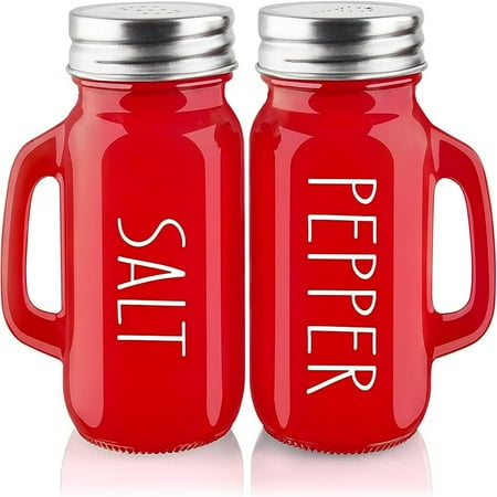 SUGARMOM Red Salt and Pepper Shakers Set 4 oz Cute Modern Glass Christmas Red Shaker Sets with Stainless Steel Lids Red Kitchen Decor and Accessories for Home Restaurants Weddings