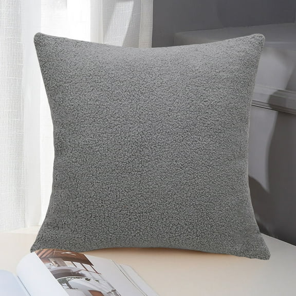 Honeeladyy Faux Fur Plush Throw Pillow Covers 17.71x17.71 inch Luxury Soft Fluffy Solid Color Decorative Pillow Covers for Sofa, Couch, Living Room - Gray