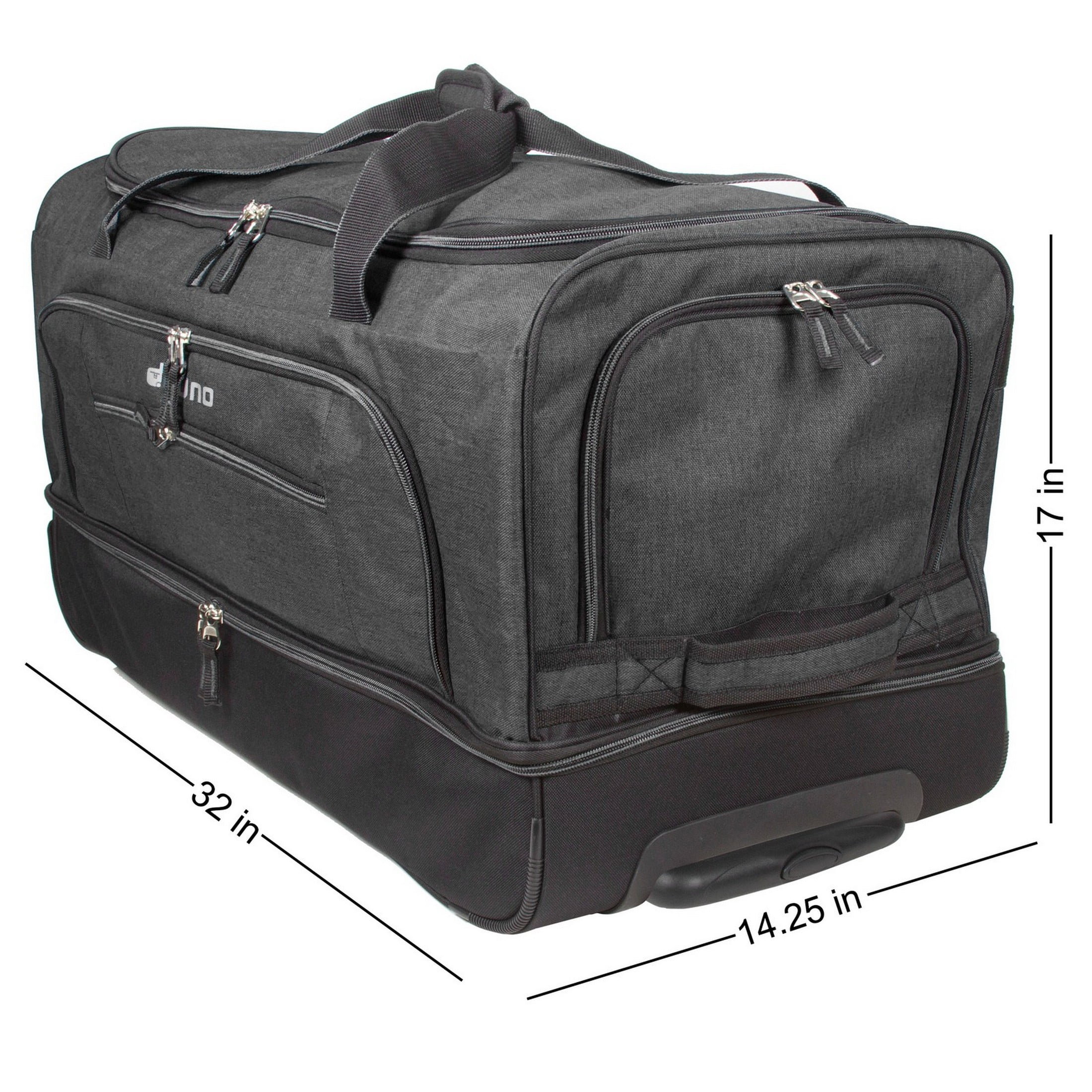 Dejuno 32-Inch Lightweight Denim Drop Bottom Rolling Duffel Bag -Black