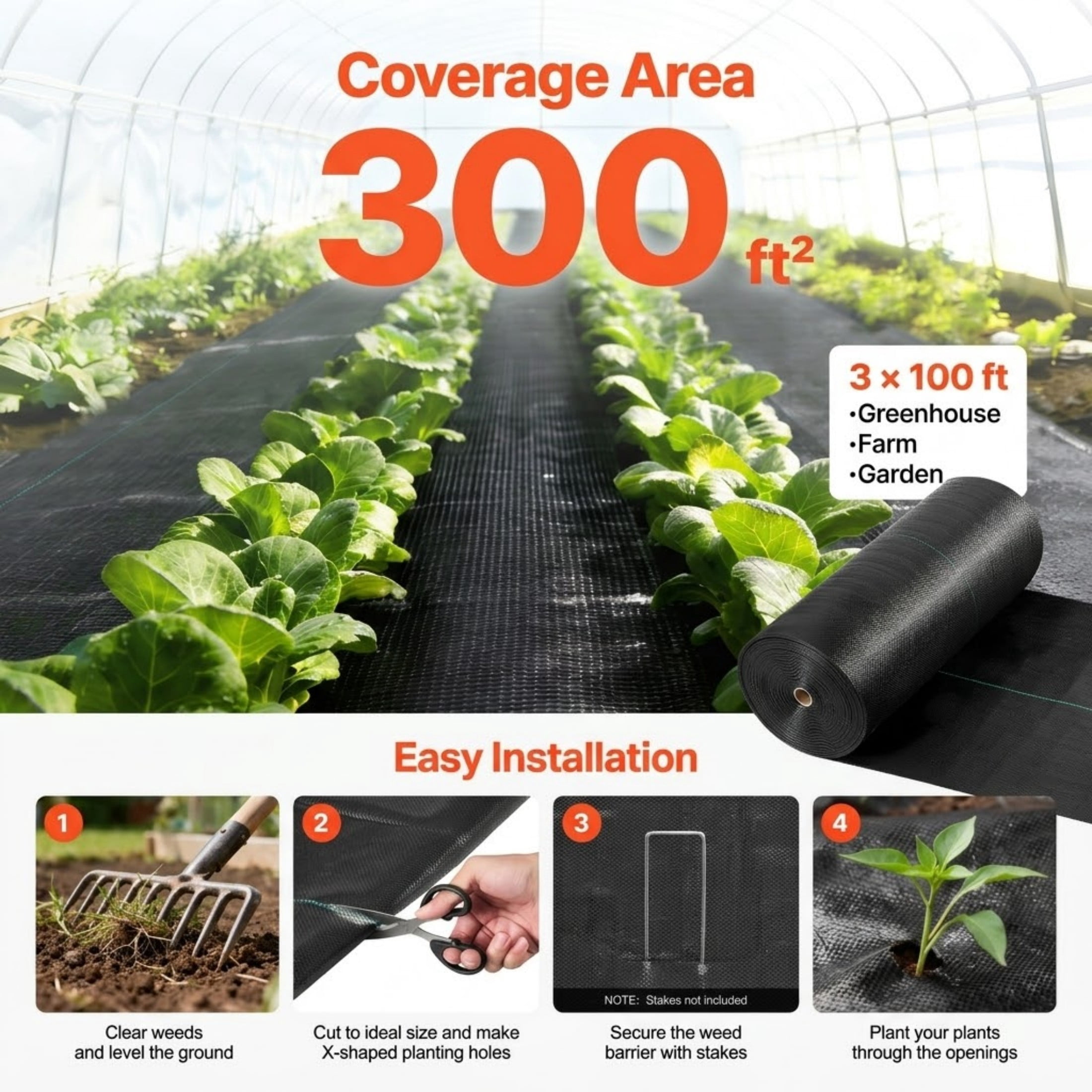 JUVOCT 3x100 ft 5oz Heavy Duty Weed Barrier Fabric, Woven Landscape Fabric