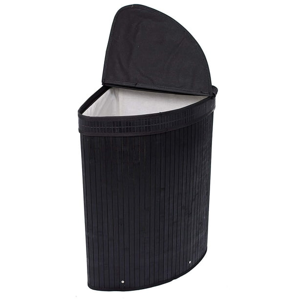 BirdRock Home Bamboo Corner Laundry Hamper with Lid and Cloth Liner