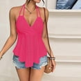 thumbnail image 2 of ctdiral Womens V Neck Wrap Halter Tops Solid Color Eyelet Crop Tank Tops Lightweight Backless Blouse Summer Breathable Comfy Tops Hot Pink L, 2 of 7